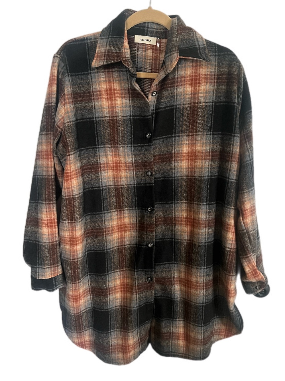 Mod Boutique ADORA Black, Rust and Cream Plaid Button-Down Shirt Shacket